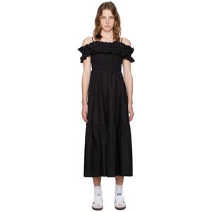 25 FW 가니 여성 블랙 셔링 미디 드레스 242144F055013