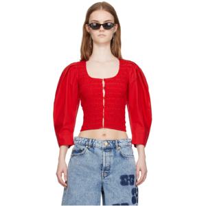 25 FW 가니 여성 레드 스목 블라우스 242144F107000