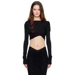 25 FW 릭오웬스 여성 블랙 포터빌 제이드 크롭 티셔츠 242039F110021