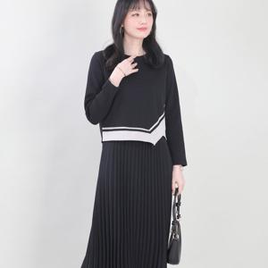 애비뉴투지 엄마옷 블랜드 배색 플리츠 봄 가을 원피스 K12412