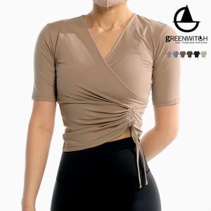 [그리니치]랩 딥브이넥 스트링 커버업 크롭탑 요가복 sr1104