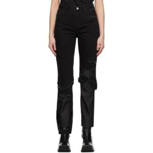 25 FW 라프시몬스 여성 블랙 더블 디스트레스 데님 진 231287F069001