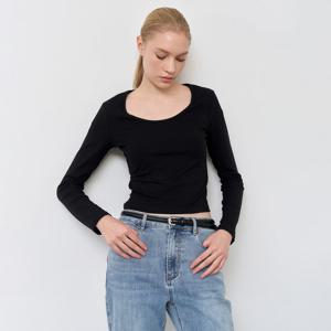WOMAN 슬림 U넥 롱 슬리브 티 [BLACK] / WBE1L01504