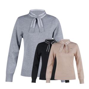 보스케 여성 겨울 골프웨어 반넥 리본 데일리 방풍 니트 긴팔 티셔츠