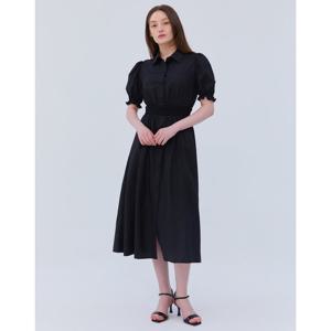 질스튜어트 뉴욕 여성 24SS 클리어런스블랙 프릴 소매 나일론 혼방 반팔 셔츠형 롱원피스 JSDR4B380BK