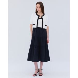 질스튜어트 뉴욕 여성 24SS 클리어런스블랙 라인 배색 레이어드 반팔 롱원피스 JSDR4B470BK