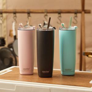 아소부 스텐 진공 보온보냉 빨대 텀블러 600ML 아쿠아리나