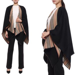 [버버리] 23SS 여성 아이콘 스트라이프 리버시블 울 케이프 (8018496 BLACK 23S)