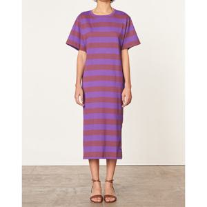 바네사브루노 24FW 퍼플 스트라이프 면 롱 반팔원피스 VIDR4F103U2