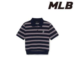 MLB (3FPQV0253-43NYS) 여성 바시티 스트라이프 크롭 카라 티셔츠