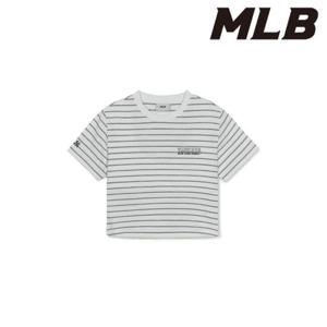MLB (3FTSV0353-50WHS) 여성 바시티 스트라이프 크롭 반팔 티셔츠
