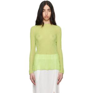 25 FW Issey Miyake 여성 그린 쉬폰 트위스트 2 탑 251809F096005