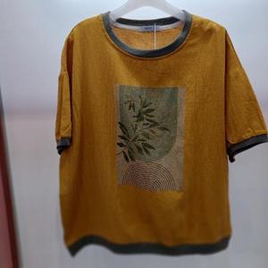 Destijl HC06 루즈핏 엉덩이길이 옆트임 라운드 반팔 잎사귀 티블라우스 D2523ts13Y