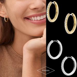파슬 Fossil JA7234040 여자 남자 Ellis 파베 글리츠 황동 후프 귀걸이