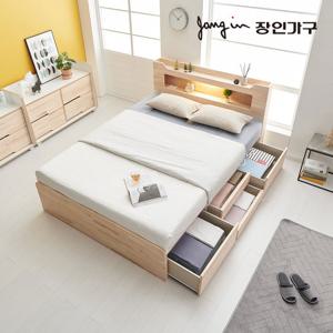 장인가구 뉴시드니 LED 편백나무 수납헤드 4서랍 수납침대 Q+포켓