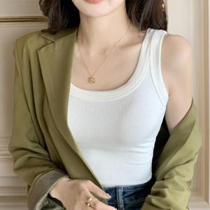 여자 골지 편한 슬리브리스 슬림핏 나시티