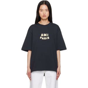 AMI Paris 티셔츠 네이비 코튼 아미 파리 패치 티셔츠 251482F110007