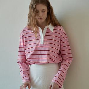 Stripe collar t shirt - Pink [BE25SSTP006PK]