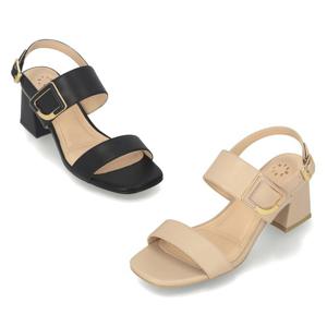 엘칸토 인텐스 여성 소가죽 더블 스트랩 미들힐 샌들 6cm LCWW34I526