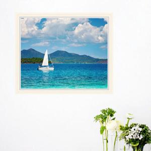 아트박스/꾸밈 ix222-에메랄드빛바다위보트_창문그림액자(중형)_