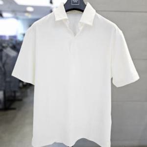 [바쏘]남자 여름 화이트 오픈 카라 반팔 티셔츠 BSAFZ2KT77A