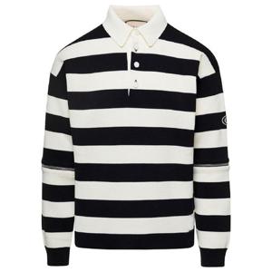 GUCCI 탈부착 가능한 슬리브가 있는 스트라이프 블랙 amp 화이트 니트 폴로 코튼 맨 소재 724708XKCV09207