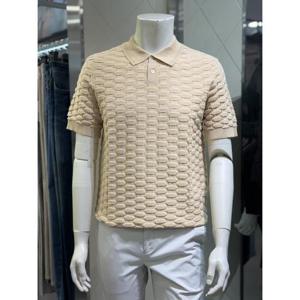 basso 세이브존01 엠보 스트레치  베이지  면스판 카라 반팔 니트 (2컬러) BSZ2-WT31A