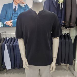[파렌하이트]블랙  솔리드 헨리넥  반팔 티셔츠 FKU83121_DG
