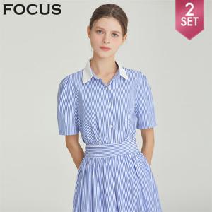 [포커스]포커스 배색카라줄무늬블라우스+스커트세트_VF3M1BL5621