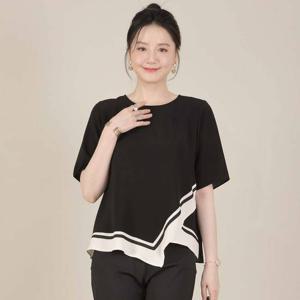 애비뉴투지 엄마옷 언발란스 컷 블랙앤 화이트 여름 쉬폰 블라우스 B08531