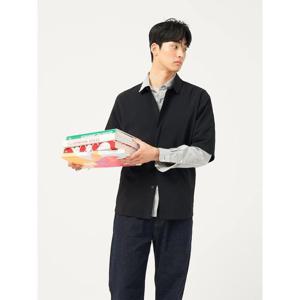 [빈폴멘] 젠틀테크 솔리드 반소매 셔츠 - 블랙 (BC5365C835)
