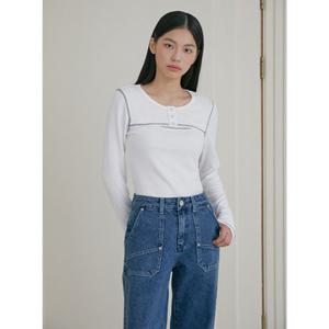 [에고이스트] ER1CL261 절개 배색 포인트 슬림핏 라운드넥 티셔츠 (25년 봄)