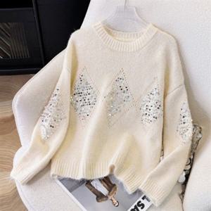 라운드니트 데일리 티셔츠 F007501 의류 스팽글장식 샤이니