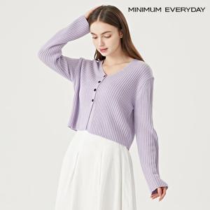 [미니멈]미니멈 에브리데이 V넥 버튼 골지 크롭 니트 가디건  EB3CK021D