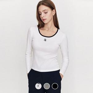 지오다노 325915 여성 가을 간절기 슬림핏 립 스판 스쿱넥 긴팔 티셔츠 05325915