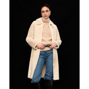 질스튜어트 뉴욕 여성 24FW PREMIUM 아이보리 카라넥 히든 버튼 양모피 롱코트 JSJU4D530IV