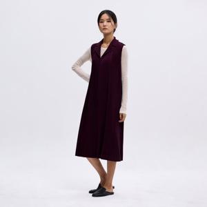 [플리츠미(여성)]오픈 카라 A라인 턱 원피스_PPOPW125002