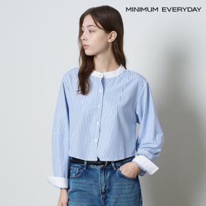 [미니멈][미니멈 에브리데이]배색 스트라이프 크롭 긴팔 블라우스 (EB3BA049D)