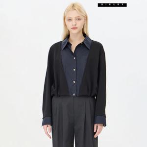 [시슬리] 셔츠 배색 져지 블라우스 SAWS13441
