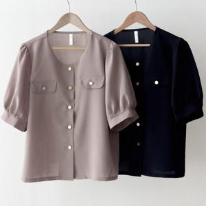 [아이우먼]빅사이즈반팔블라우스 V083L508 노카라금단추블라우스 GO