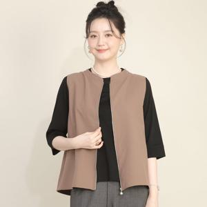 애비뉴투지 엄마옷 뒤 플리츠 실버 지퍼 루즈핏 A라인 봄 가을 조끼 V09538