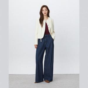 플라스틱아일랜드  (PR3DP961) 원턱 와이드 데님 팬츠
