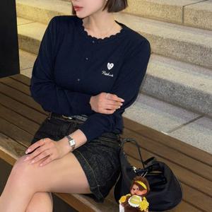 [주크] 스칼럽 네크 하트 가디건 Z254KSL029