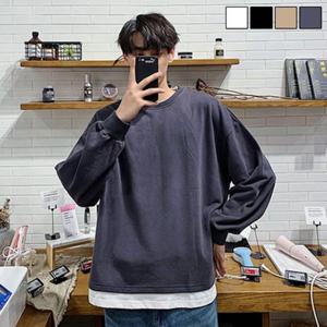 남자긴팔 남자 레이어드 스타일 라운드넥 기본 긴팔 티셔츠