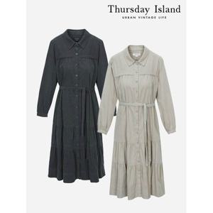[써스데이아일랜드]잔골 코듀로이 A라인 롱 원피스(T238MOP635W)