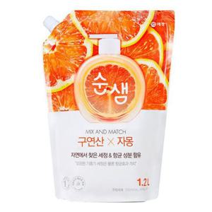 순샘 구연산 x 자몽향 1.2L 리필 주방세제 순샘주방세제 주방세제용기 세제 주방세제리필