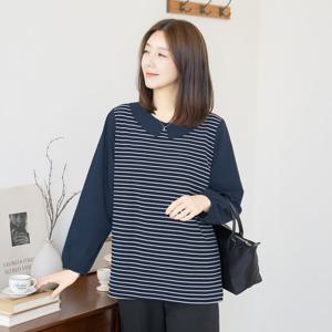 엄마옷 마담4060 캠프카라배색티셔츠 중년여성 데일리룩 -ZTE2509027-