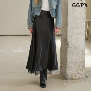 GGPX 레이스 포인트 새틴 플레어 롱 스커트 (GPCWH014D)