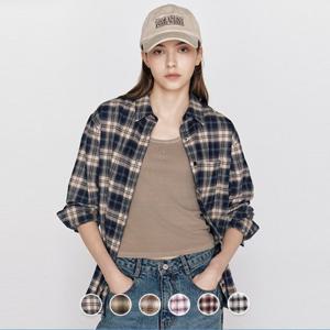 [지오다노]여자 간절기 루즈핏 체크 셔츠 345911