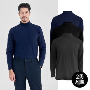 [마운틴벨리]2종세트 남성용 립멜란지 기모 하프넥 소프트 이너 목폴라 티셔츠 MVT4499
